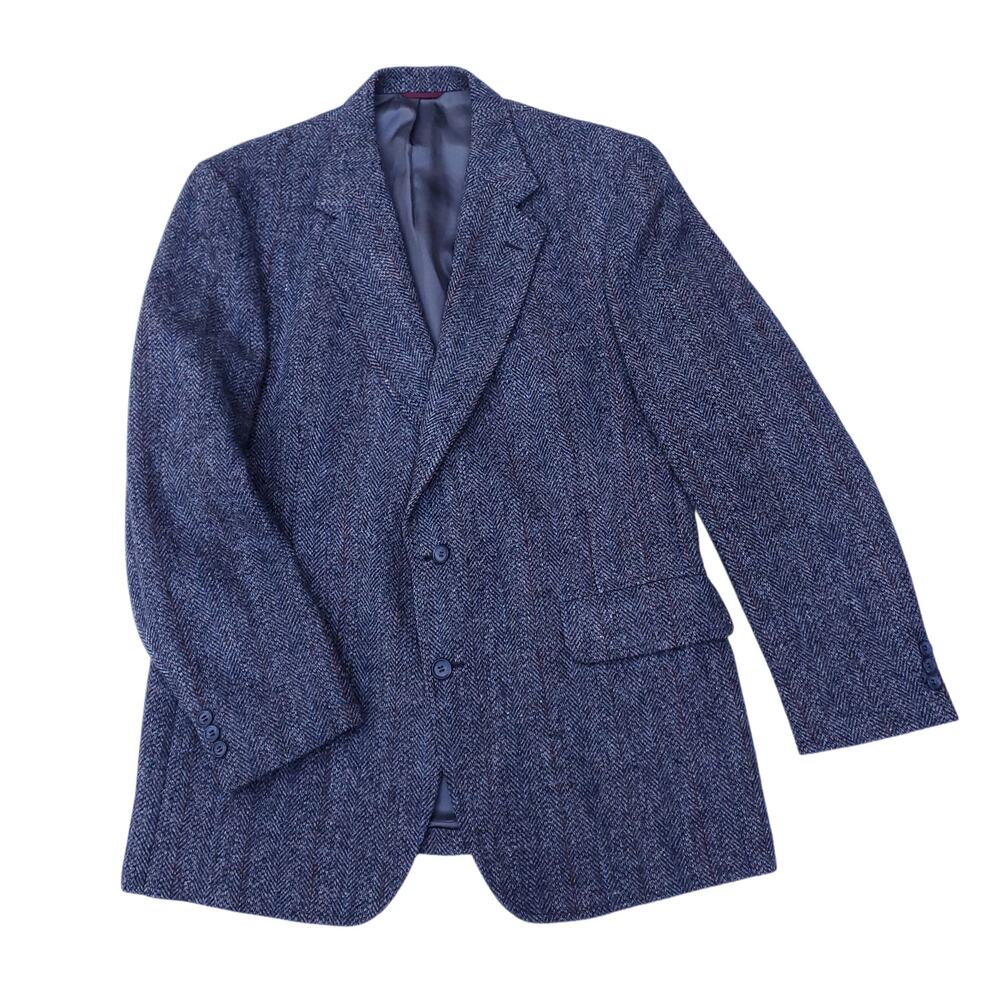 Vintage JoS. A. Bank Gray Herringbone Tweed Ivy Prep Wool Sport Coat Blazer 42R?